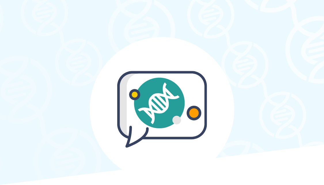 Icon of DNA in speech bubble representing genetic counseling